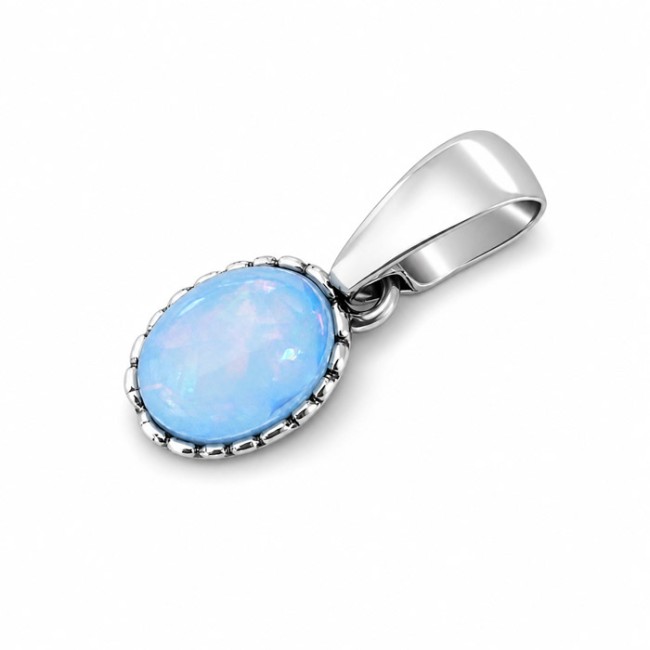Oxidized sterling silver pendant with opal crystal W 2171