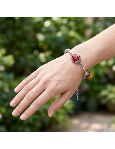 Silver bracelet decorated with rubies L 2129 Polcarat Design