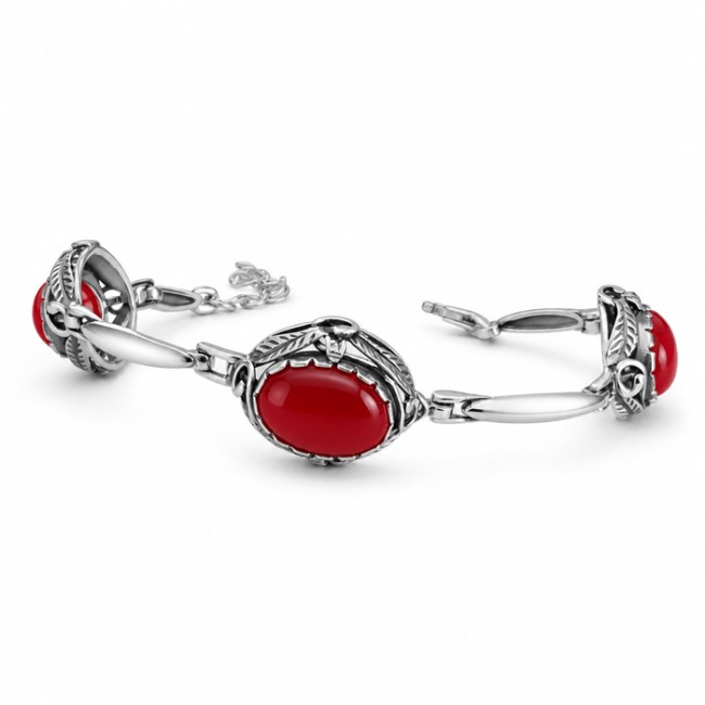 Silver bracelet decorated with rubies L 2129 Polcarat Design