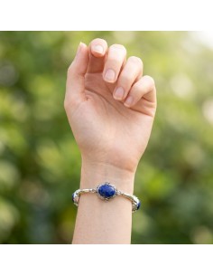 Bransoletka srebrna z lapis lazuli L 2125 — trzy niebieskie kaboszony w oksydowanej oprawie 2