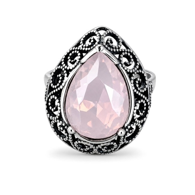 Silver Ring with Crystal Chrysolite Opal White Opal Pacific Opal