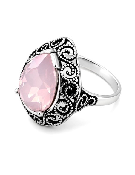Silver Ring with Crystal Chrysolite Opal White Opal Pacific Opal