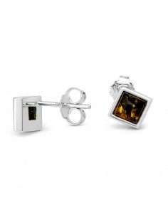 Silver earrings with green amber KA 032