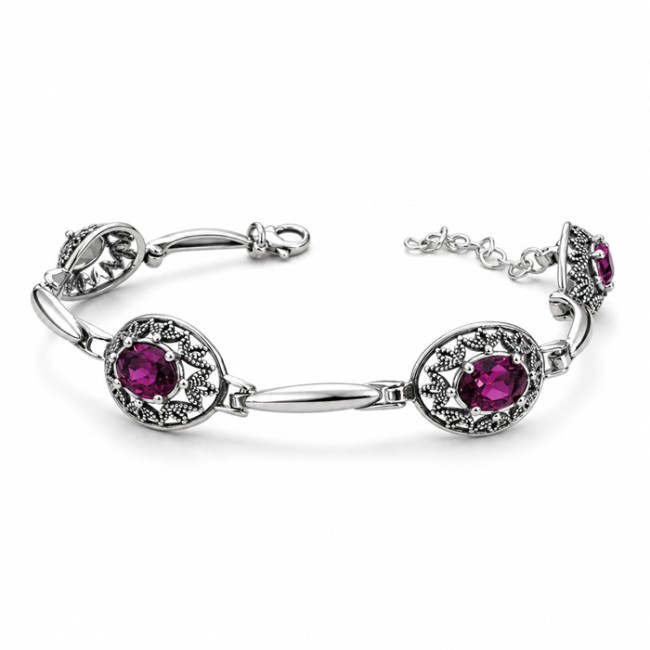 Bransoletka srebrna oksydowana Swarovski L 1672 Amethyst