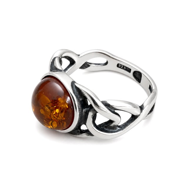 Ring silver amber PA 007 Cognac
