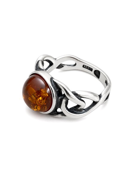 Ring silver amber PA 007 Cognac