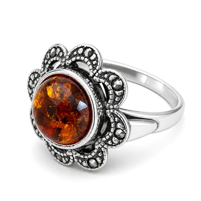 Silver ring with amber BP 096