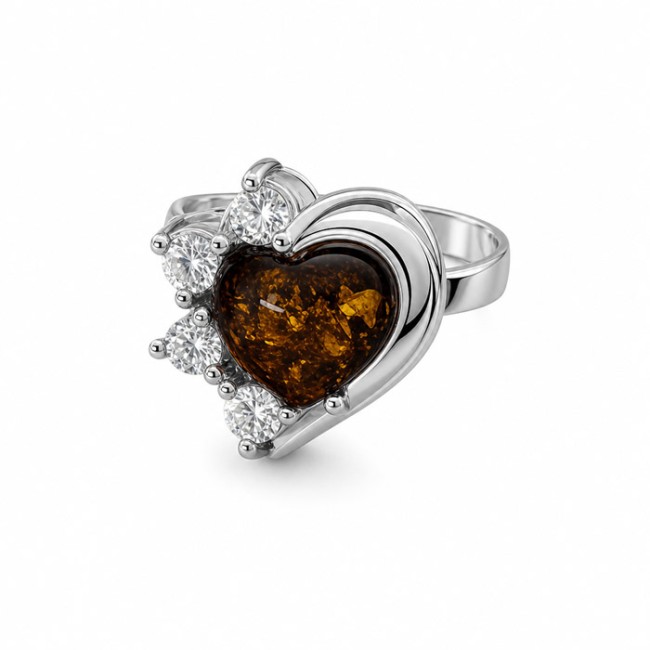 Silver ring with amber PA 023 Green