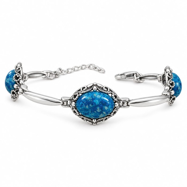 Oxidized openwork sterling silver bracelet with apatite L 2169