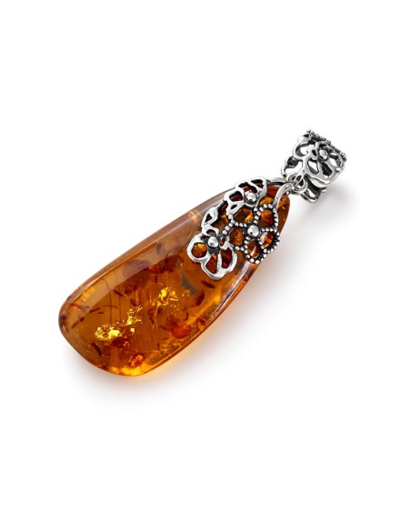 A unique amber pendant wrapped in silver pattern BW 110