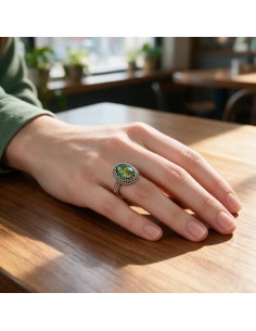 Oxidized sterling silver ring with synthetic blue opal PK 2168 2