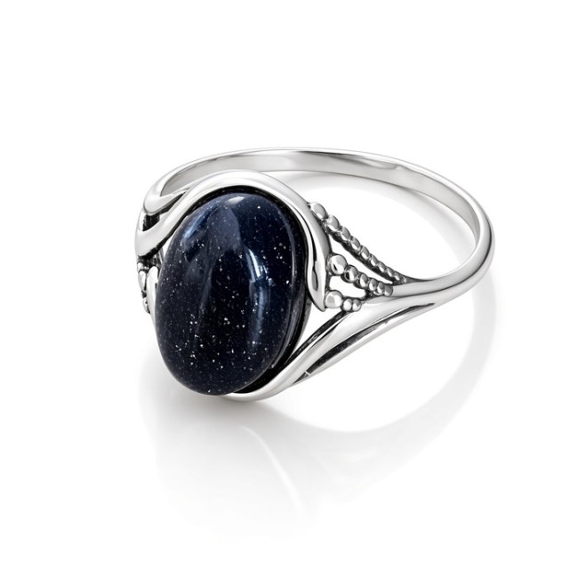 Sterling silver ring with blue goldstone (Noc Kairu) PK 2173