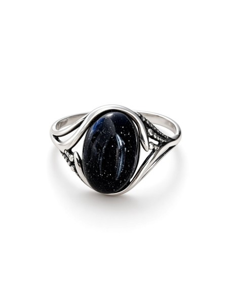 Sterling silver ring with blue goldstone (Noc Kairu) PK 2173