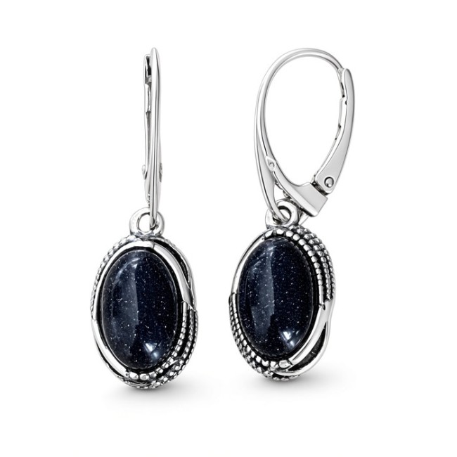 Sterling silver earrings with blue goldstone (Noc Kairu) K 2173