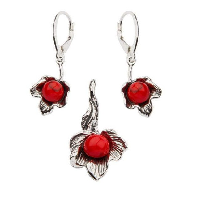 1557 Coral Sterling Silver Earrings