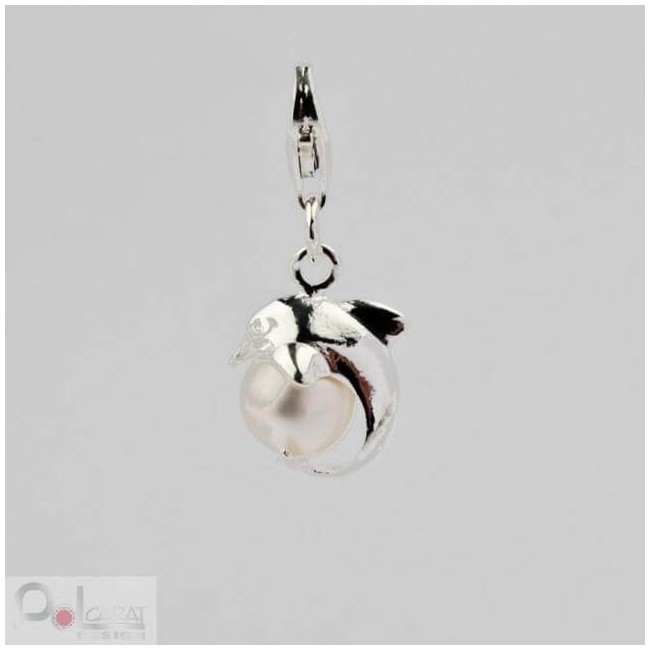 Silver Charm DOLPHIN with pearl 1151 Pearl