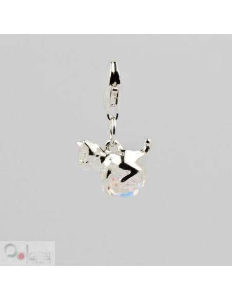 Srebrny Charms z kryształem Swarovskiego 1149 Kot|Polcaratdesign.pl Biżuteria