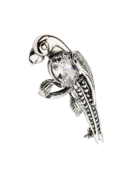 Silver brooch with zircons Parrot B 129