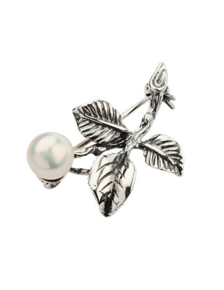 Silver Flower Brooch Decorated with Pearl BK 91 Pearl