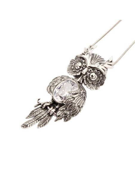 Silver pendant with zircons OWL W 1164