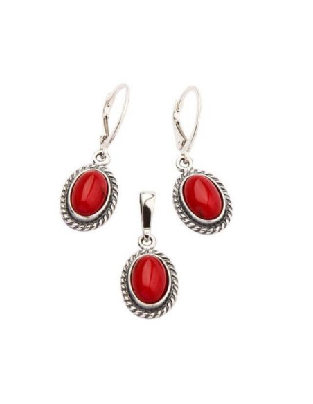 Silver set decorated with corals KPL 618 Coral