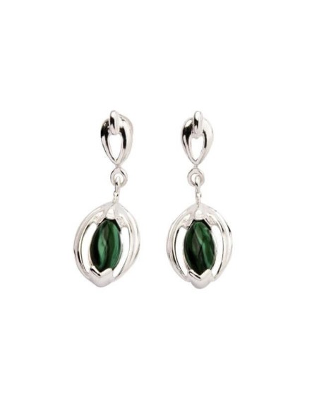 Silver earrings decorated with malachites K 599 Malachite