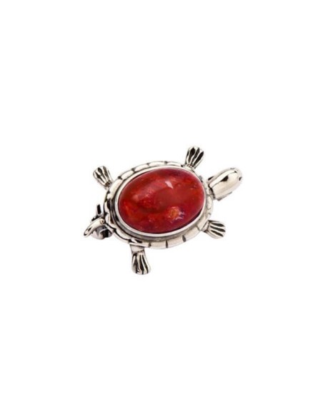 Silver Turtle Brooch B 65 Coral