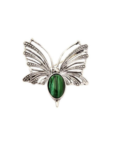Silver brooch with malachite B 67 Malachite
