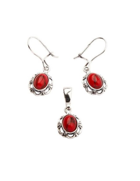Silver set decorated with corals KPL 722 Coral