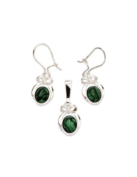 Silver set decorated with malachites KPL 724 Malachite
