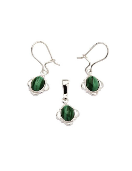 Silver set decorated with malachites KPL 725 Malachite