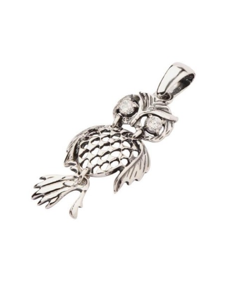 Silver pendant with zircons OWL W 1166