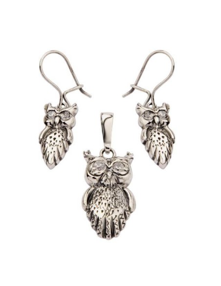 Silver set with cubic zirconia OWL KPL 1654