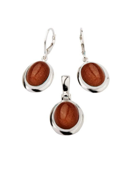 Srebrny komplet (kolczyki + wisiorek) z kamieniami księżycowymi KPL 585 Piasek pustyni