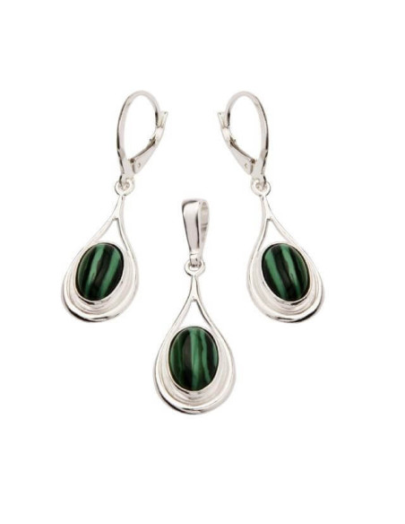 Srebrny komplet (kolczyki + wisiorek) z malachitami KPL 556 Malachit