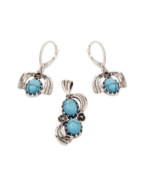 Silver set (earrings + pendant) with turquoises KPL 958 Turquoise