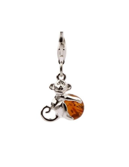Silver Charm with Amber A 001 Monkey
