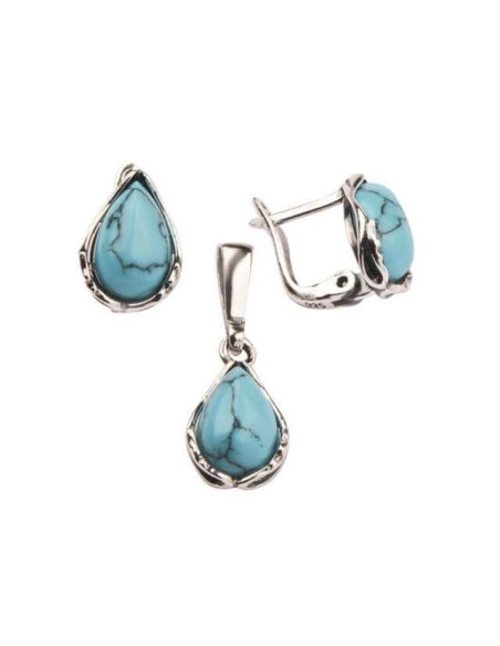 Komplet srebrny zdobiony turkusami KPL 1660 Turkus