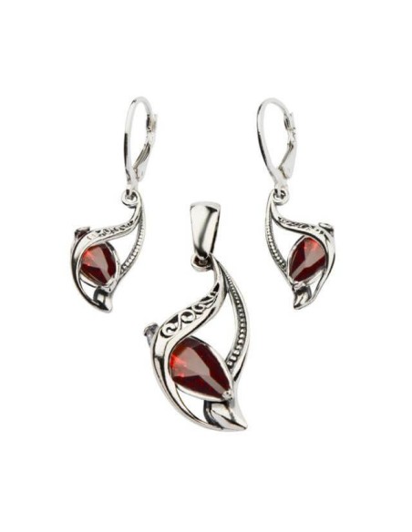 Silver jewelry set with zircons KPL 1648 red