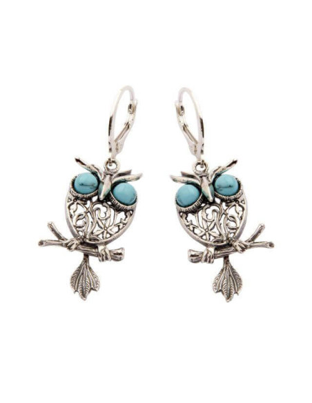 Silver earrings with turquoises OWL K 1669