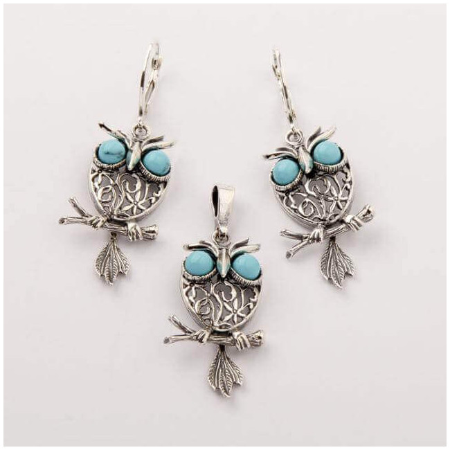 Silver earrings with turquoises OWL K 1669