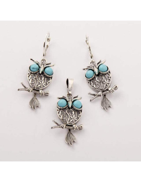 Silver earrings with turquoises OWL K 1669