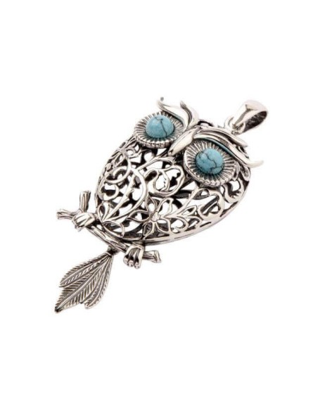 Srebrny wisiorek z turkusami SOWA W 1669