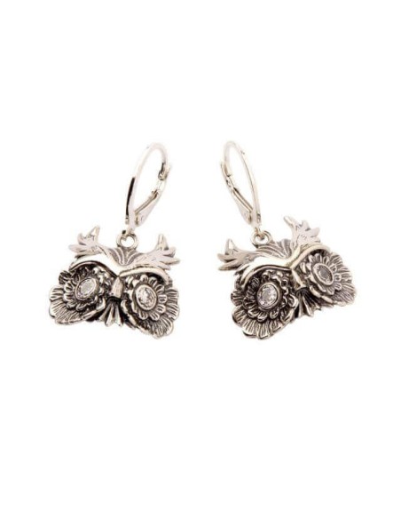 Silver earrings with zircons OWL K 1666