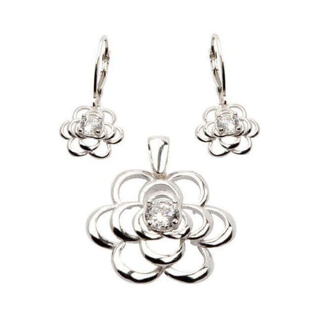 Silver Flower Pendant decorated with zircon W 1680