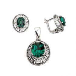 Srebrny komplet (kolczyki i wisiorek) z kryształami Swarovskiego KPL 1699 Emerald