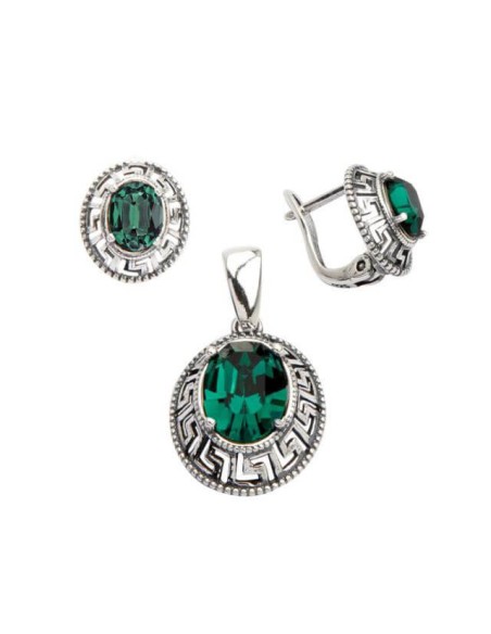 Srebrny komplet (kolczyki i wisiorek) z kryształami Swarovskiego KPL 1699 Emerald