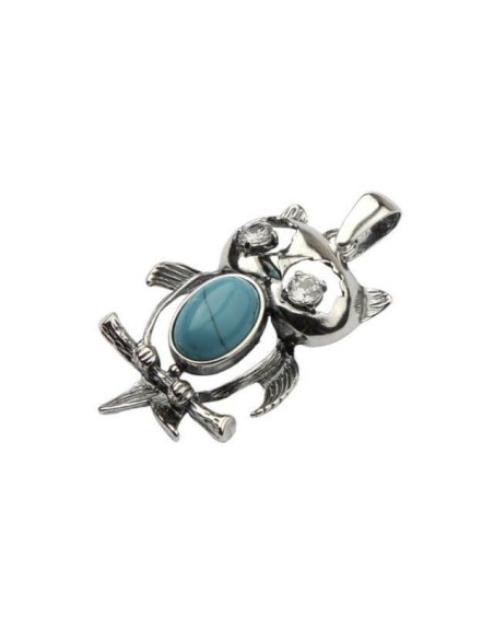 Silver pendant with turquoise and zircons OWL W 1172