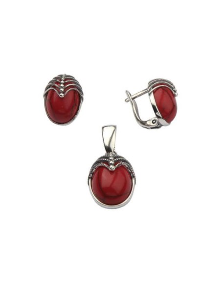 Silver set (earrings + pendant) with corals KPL 1703 Coral