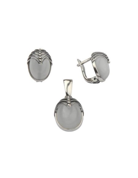 Srebrny komplet (kolczyki + wisiorek) z kamieniami Kocie oko KPL 1703